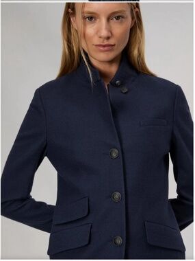 rag & bone Slade Wool Blazer — Navy Stand-Collar Military Jacket, Size 00